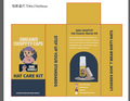 Product packaging for hat care and cleaning kits with branding and product images.
